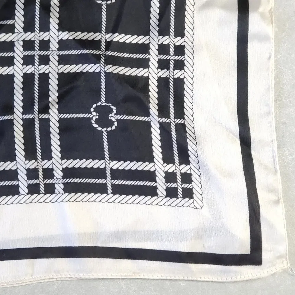 Oversized Scarf 100%‎ Silk Wrap Shawl Designer Style Black Nautical Gift 70x35